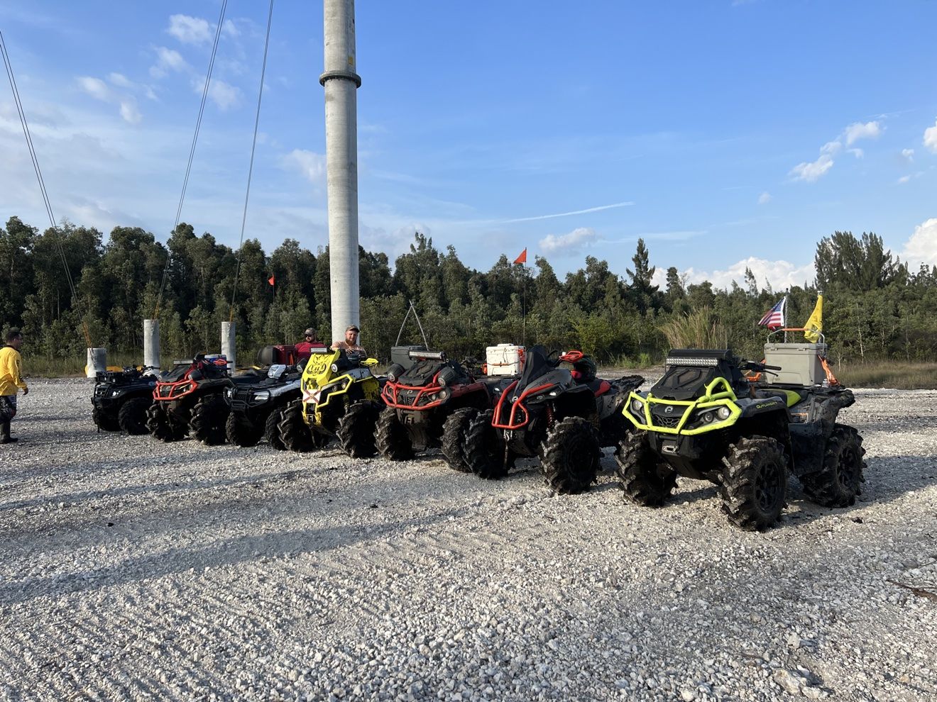 Lineup of ATVs under power lines