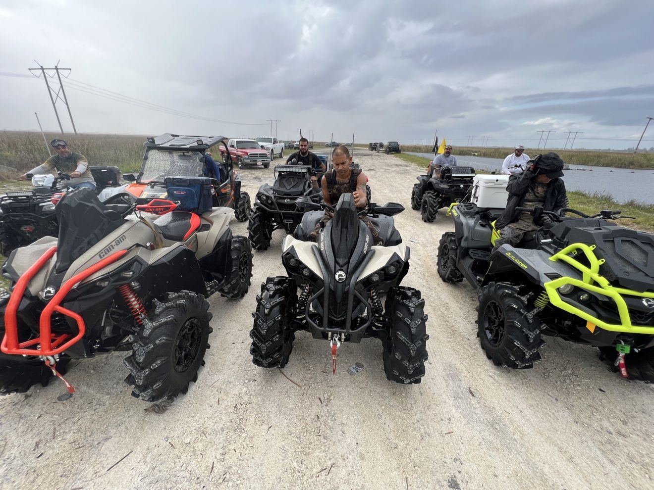 Lineup of ATVs at a staging area